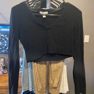 UPCYCLED: BLACK CROPPED LONG SLEEVE TEE